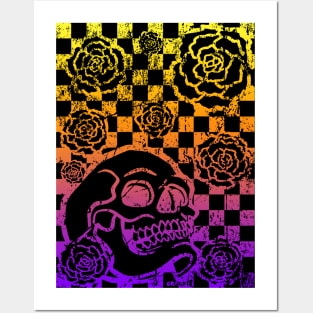 Skull and Roses Checkerboard (Sunset Version) Posters and Art